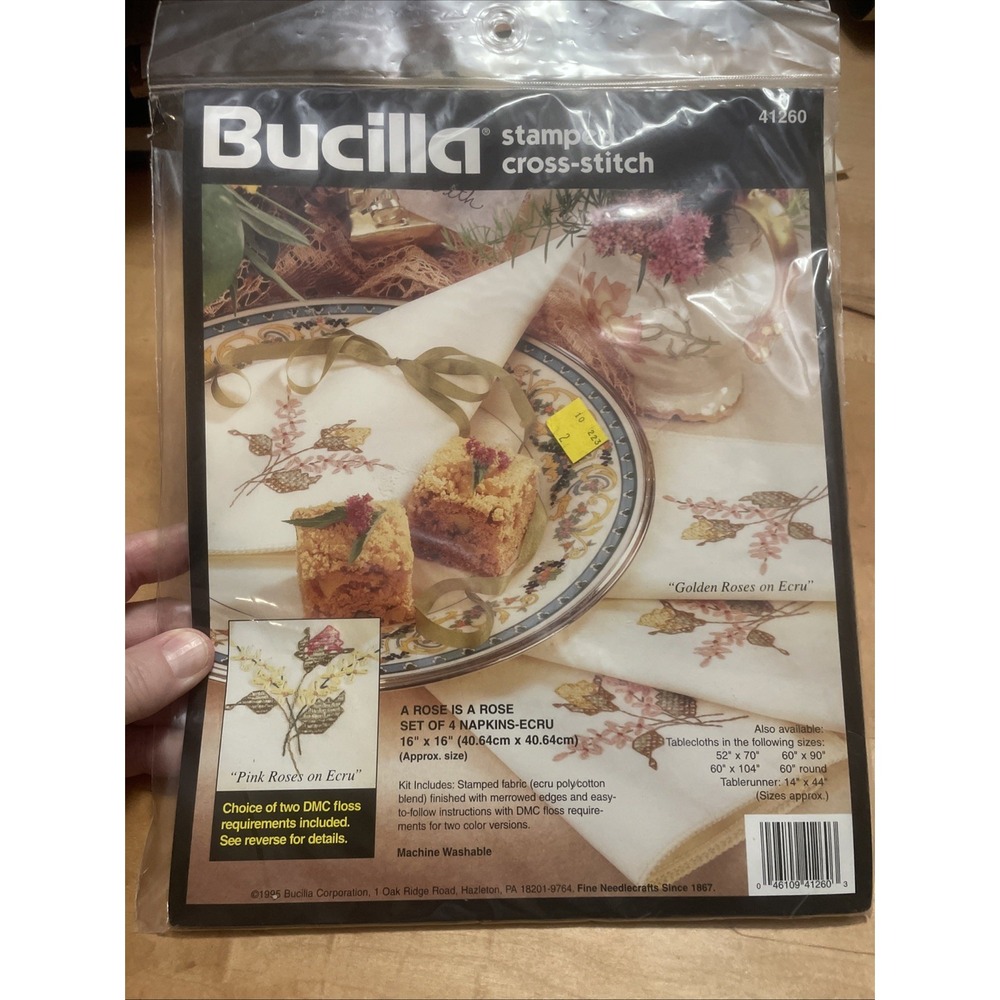 Bucilla Stamped Cross-Stitch Kit #41260 A Rose Is A Rose 16"x16" 4 Napkins NIP